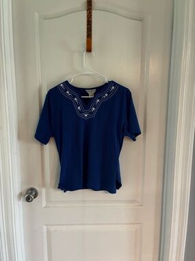 Bright blue embroidered top Size large